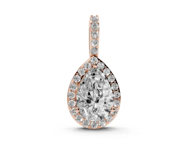 Halo Pear Diamond Pendant with Prong Setting Rose gold