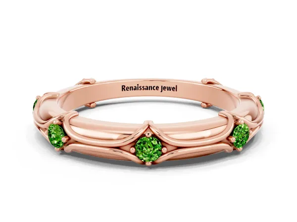 Round Peridot Prong Set Milgrain Eternity Band Rose gold