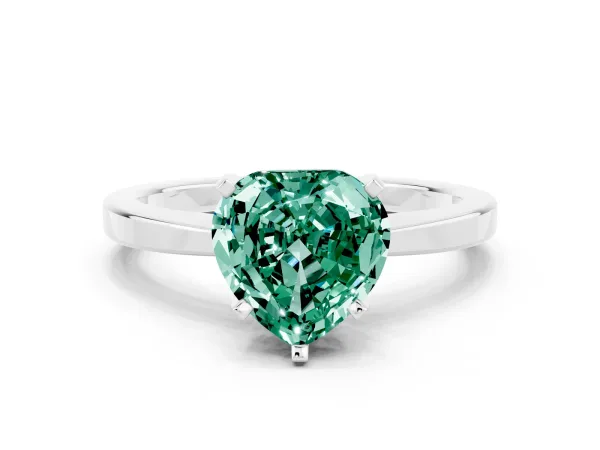 Heart Cut Green Sapphire Solitaire Engagement Ring with Classic Band and Four-Prong Setting Silver