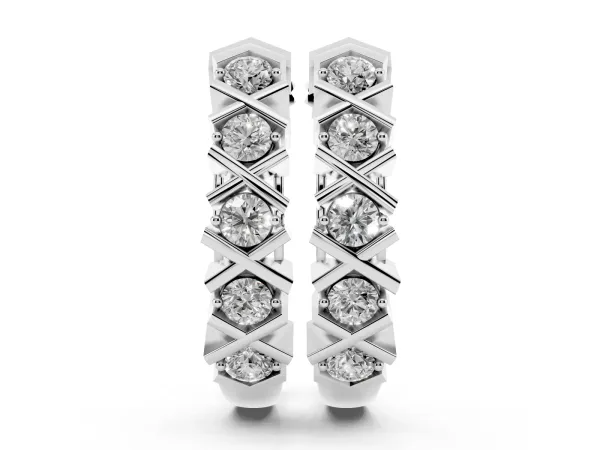 Round Diamond Criss-Cross Prong Hoop Earrings Silver