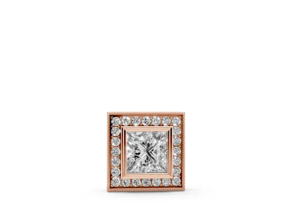 Princess Cut Halo Bezel Pendant Rose gold