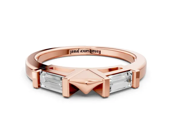 Channel Set Baguette Diamond Flat Band with Bar Prong Setting Rose gold