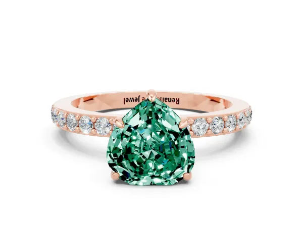 Heart Cut Green Sapphire Solitaire Engagement Ring with Pavé Band and Four-Prong Setting Rose gold