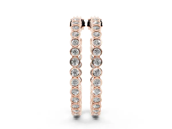 Round Diamond Bezel-Set Inside-Out Large Hoop Earrings Rose gold