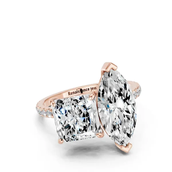 Marquise and Princess Toi Moi Ring with Prong Setting and Pave Band Rose gold