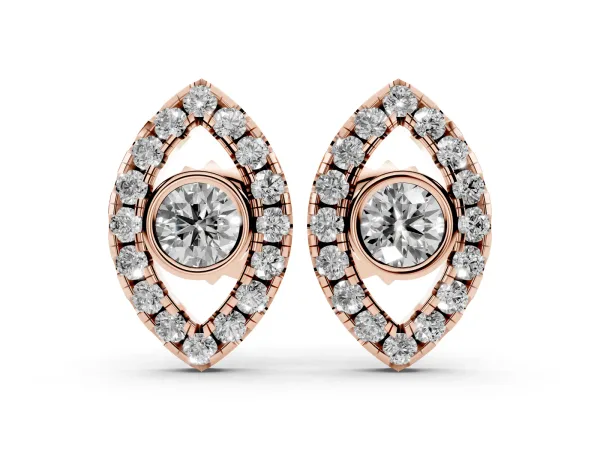 Round Diamond Evil Eye Stud Earrings Rose gold