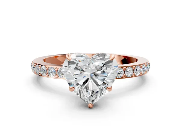 Heart Cut Diamond Solitaire Engagement Ring with Pavé Band and Four-Prong Setting Rose gold