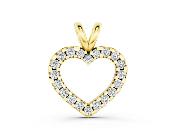 Round Diamond Heart Pendant with Pavé Setting Yellow gold