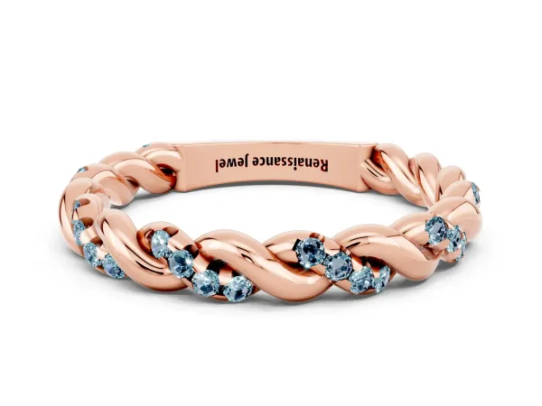 Twisted Pavé Round Aquamarine Eternity Band Rose gold