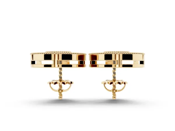 Pavé Pear-Shaped Halo Stud Earrings with Milgrain Detailing Yellow gold