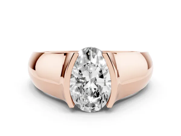 Oval Cut Solitaire Bezel Set Diamond Ring with Wide Band Rose gold