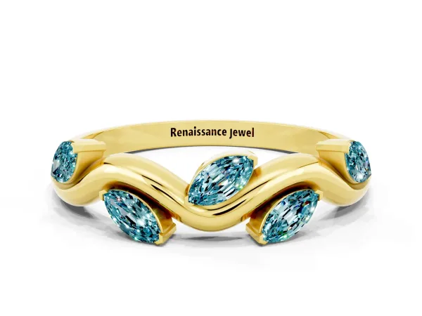Marquise Blue Topaz Twisted Band with Prong Setting Yellow gold