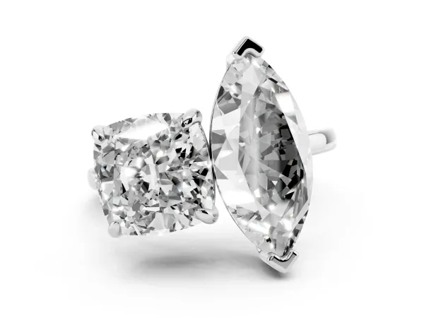 Cushion and Marquise Toi Moi Ring with Prong Setting and Plain Band Platinum