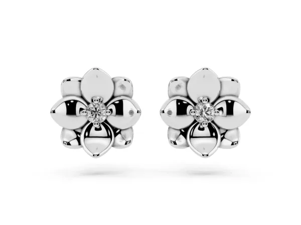 Round Diamond Magnolia Floral Stud Earrings Platinum