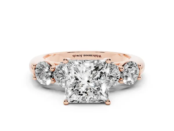 Princess Cut Cut Five-Stone Prong Set Diamond Ring with Classic Band Rose gold