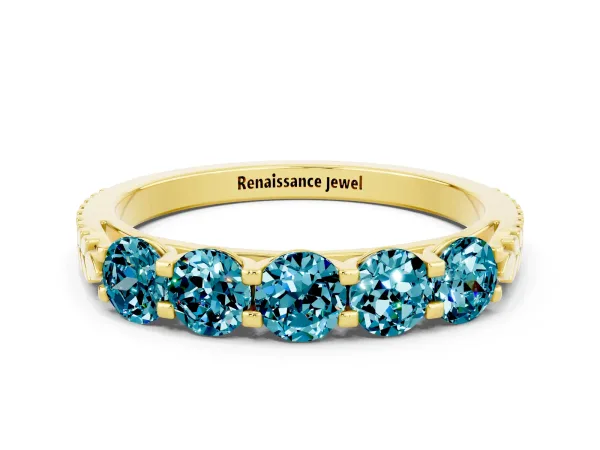 Five-Stone Round Blue Topaz Prong-Set Band Yellow gold