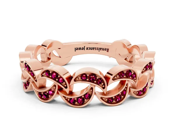 Pavé Round Garnet Interlocking Eternity Band with Bezel Prong Setting Rose gold