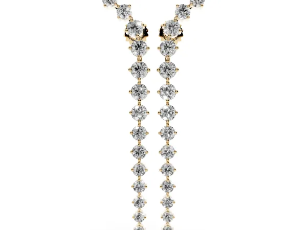 Round Diamond Curved Drop Earrings Yellow gold