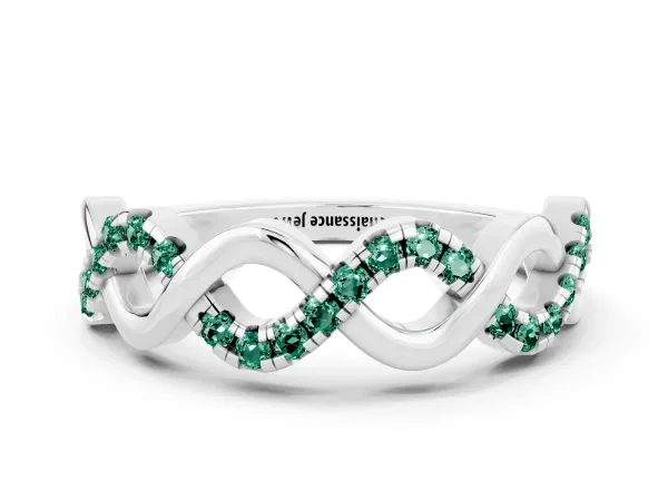 Twist Infinity Round Green Sapphire Band with Pavé Setting Platinum