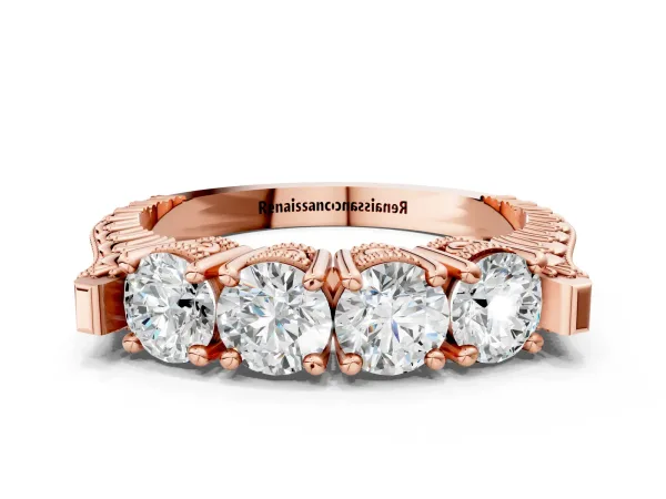 Five-Stone Round Diamond Shared Prong Milgrain Band Rose gold