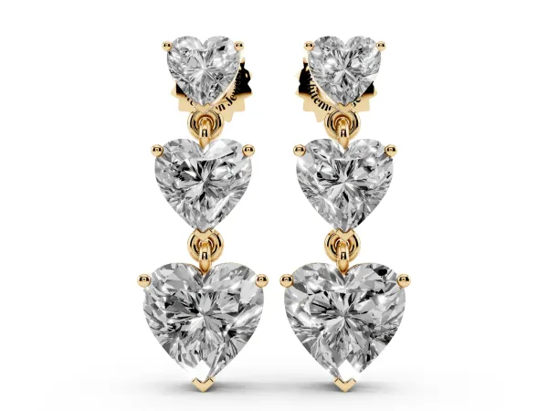 Heart Diamond Triple Drop Earrings Yellow gold