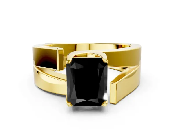 Fancy Black Modern Tension Set Radiant Cut Diamond Solitaire Wide Band Ring Yellow gold
