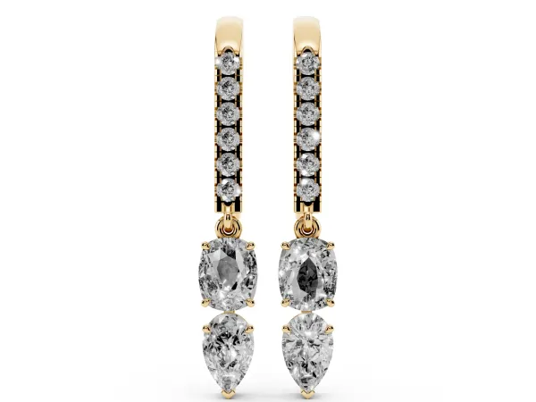 Cushion Cut Diamond Multi-Shape Drop Earrings Yellow gold