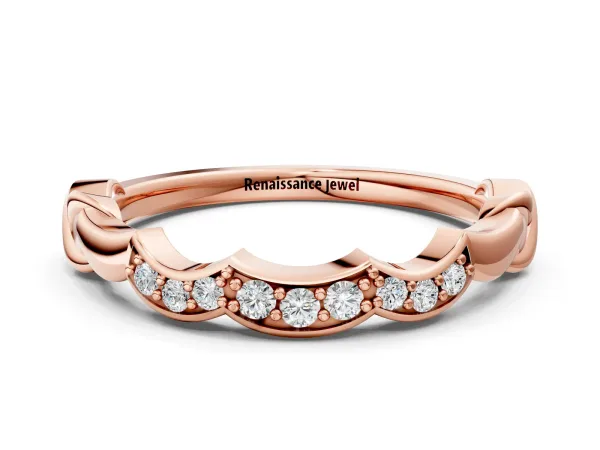 Scalloped Diamond Curved Band with Round Brilliant Stones and Shared Prong Setting Rose gold