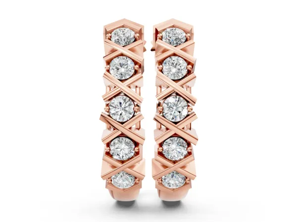 Round Diamond Criss-Cross Prong Hoop Earrings Rose gold