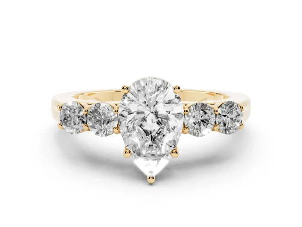 Pear Cut Cut Diamond Five-Stone Prong Set White Gold Ring Yellow gold