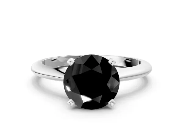 Fancy Black Round Cut Diamond Solitaire Engagement Ring with Classic Band and Four-Prong Setting Platinum