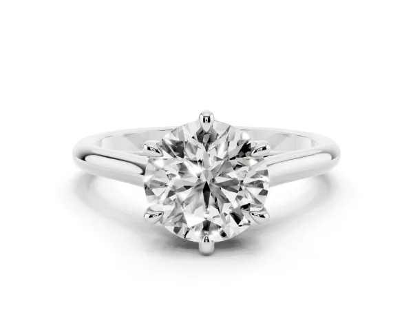 Round Cut Solitaire Engagement Ring with Six-Prong Setting and Classic Band White gold