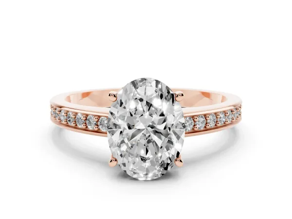 Oval Cut Solitaire Pavé Band Prong Setting Ring Rose gold