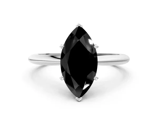 Fancy Black Marquise Cut Diamond Solitaire Engagement Ring with Classic Band and Four-Prong Setting Platinum