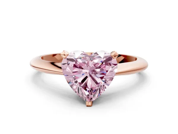Fancy Pink Heart Cut Diamond Solitaire Engagement Ring with Classic Band and Four-Prong Setting Rose gold