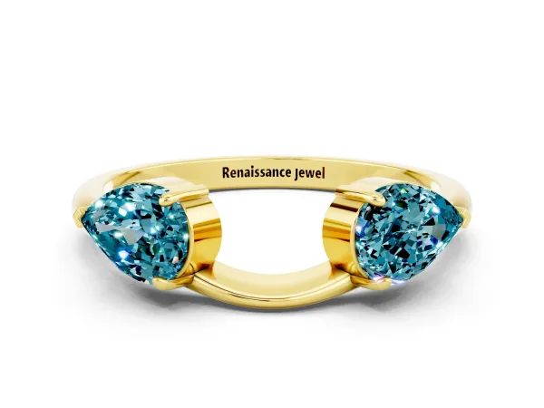 Two-Stone Pear Blue Topaz Bypass Ring with Prong Setting Yellow gold
