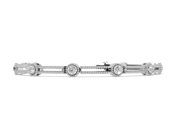 Round Bezel Set Diamond Rope Chain Bracelet White gold