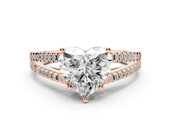 Heart Cut Diamond Solitaire Engagement Ring with Split Shank Pavé Band Rose gold
