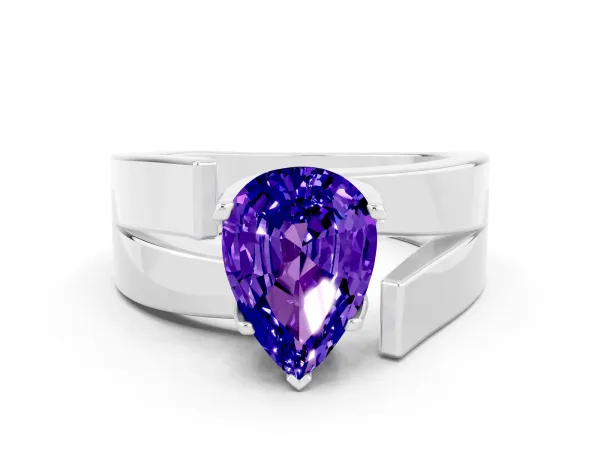 Modern Tension Set Pear Cut Tanzanite Solitaire Wide Band Ring Platinum