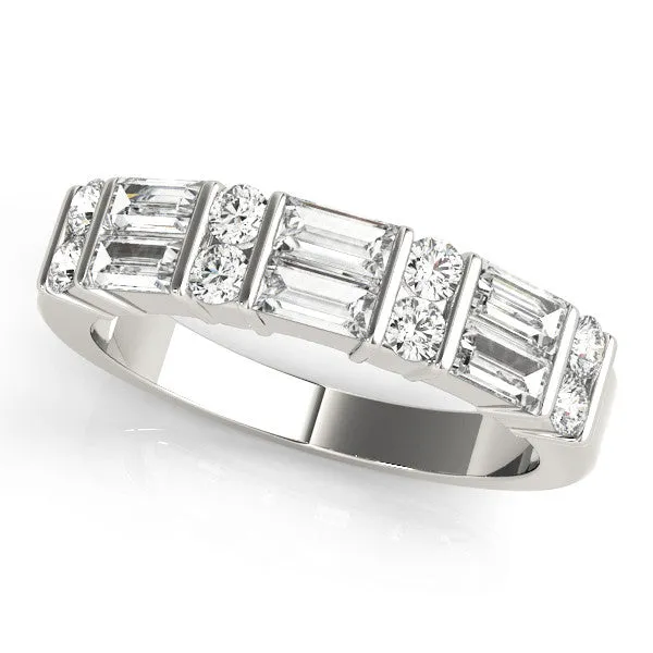 Channel Set Baguette and Round Diamond Band with Bar Prongs Platinum