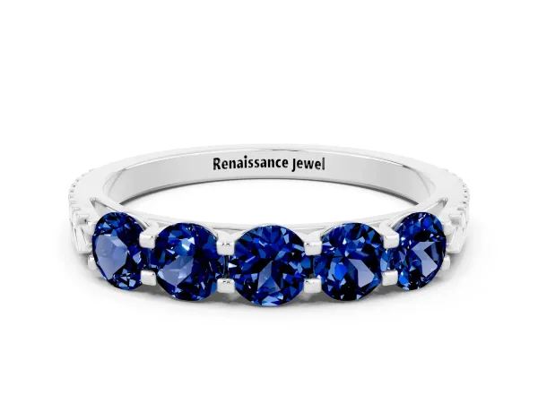 Five-Stone Round Blue Sapphire Prong-Set Band Platinum