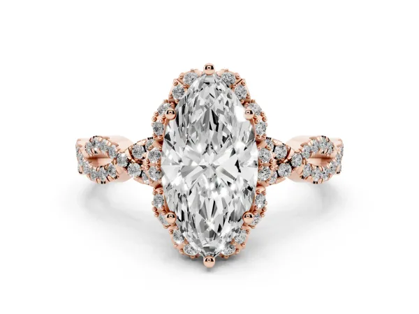 Marquise Cut Halo Twist Band Solitaire Ring with Six-Prong Setting Rose gold