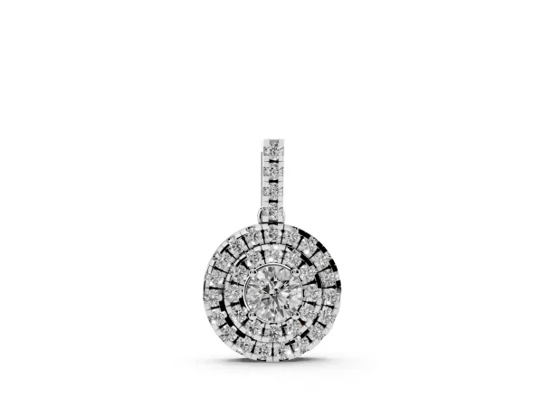 Round Double Halo Prong Set Diamond Pendant White gold