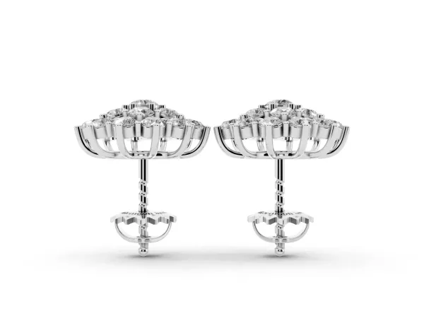 Cluster Diamond Round Stud Earrings with Basket Setting Silver
