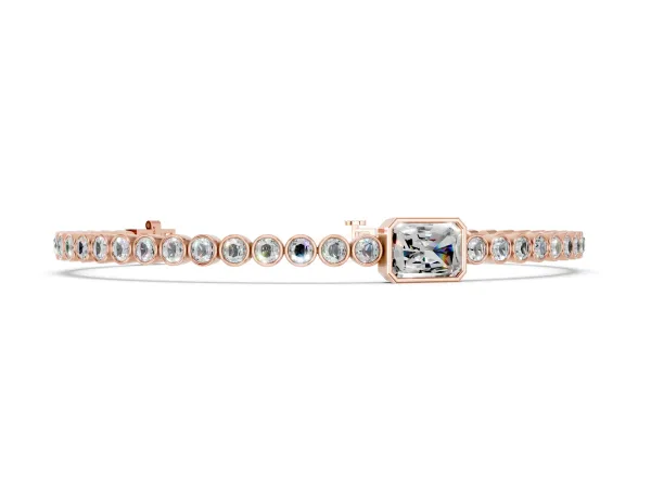 Bezel-Set Round Diamond Tennis Bracelet with Radiant Center Diamond Rose gold