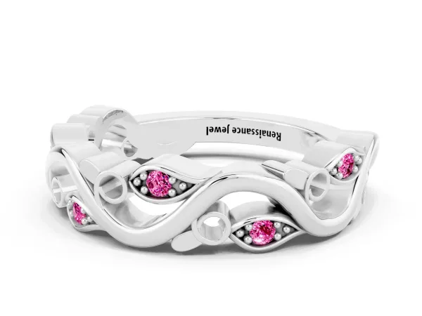 Marquise Pink Sapphire Vine Eternity Band with Bezel Setting Platinum