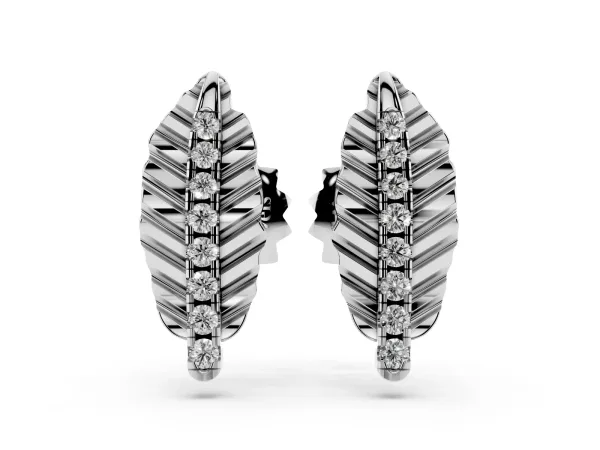 Round Diamond Leaf Stud Earrings Platinum