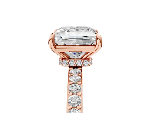 Princess Cut Diamond Solitaire Engagement Ring with Pavé Band and Four-Prong Setting Rose gold