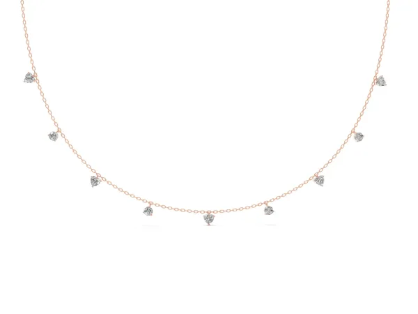 Heart and Round Diamond Station Necklace Rose gold