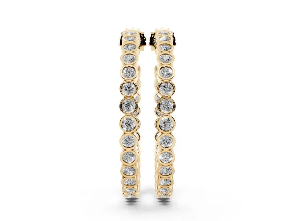 Round Diamond Bezel-Set Inside-Out Large Hoop Earrings Yellow gold